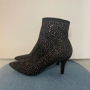 INC Black Rhinestone Padded Bray Pointed Toe Stiletto Booties size 10